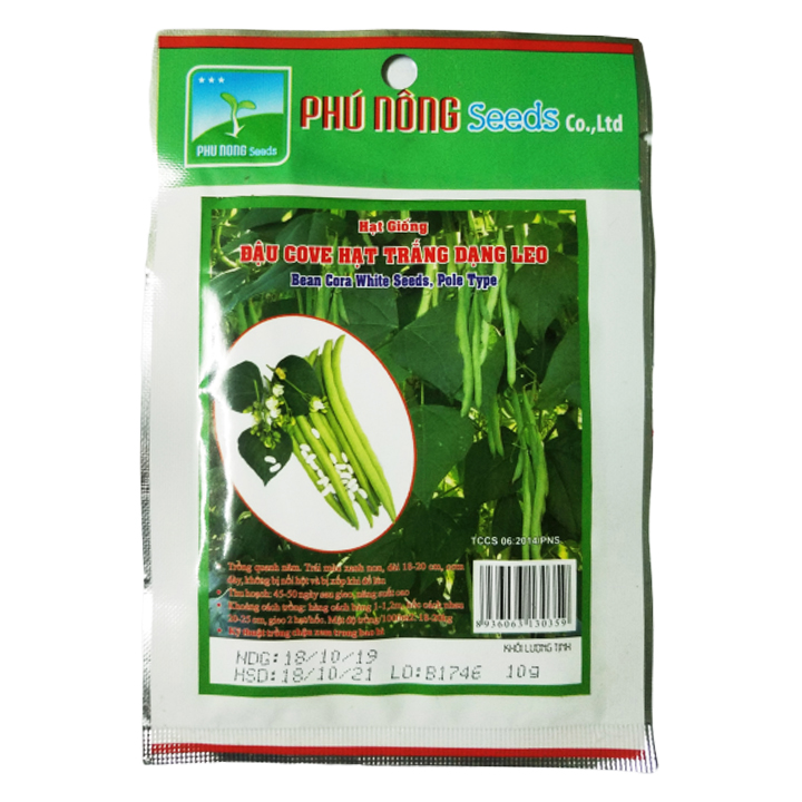 HẠT GIỐNG ĐẬU COVE HẠT TRẮNG DẠNG LEO (10g/gói) | Bean Cora White Seeds, Pole Type