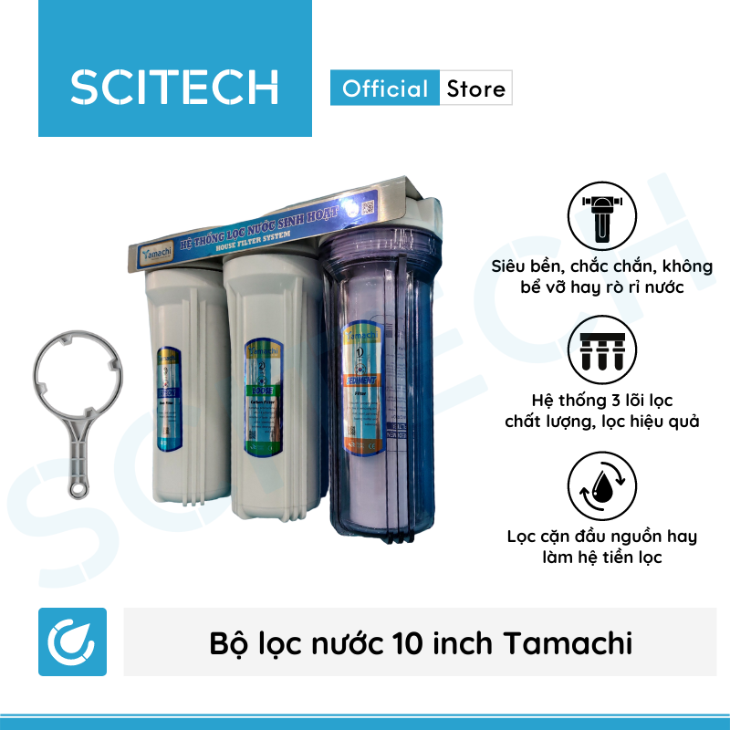 Bộ lọc nước sinh hoạt, bộ ba lọc thô 10 inch Tamachi by Scitech (3 cấp lọc) - Hàng chính hãng