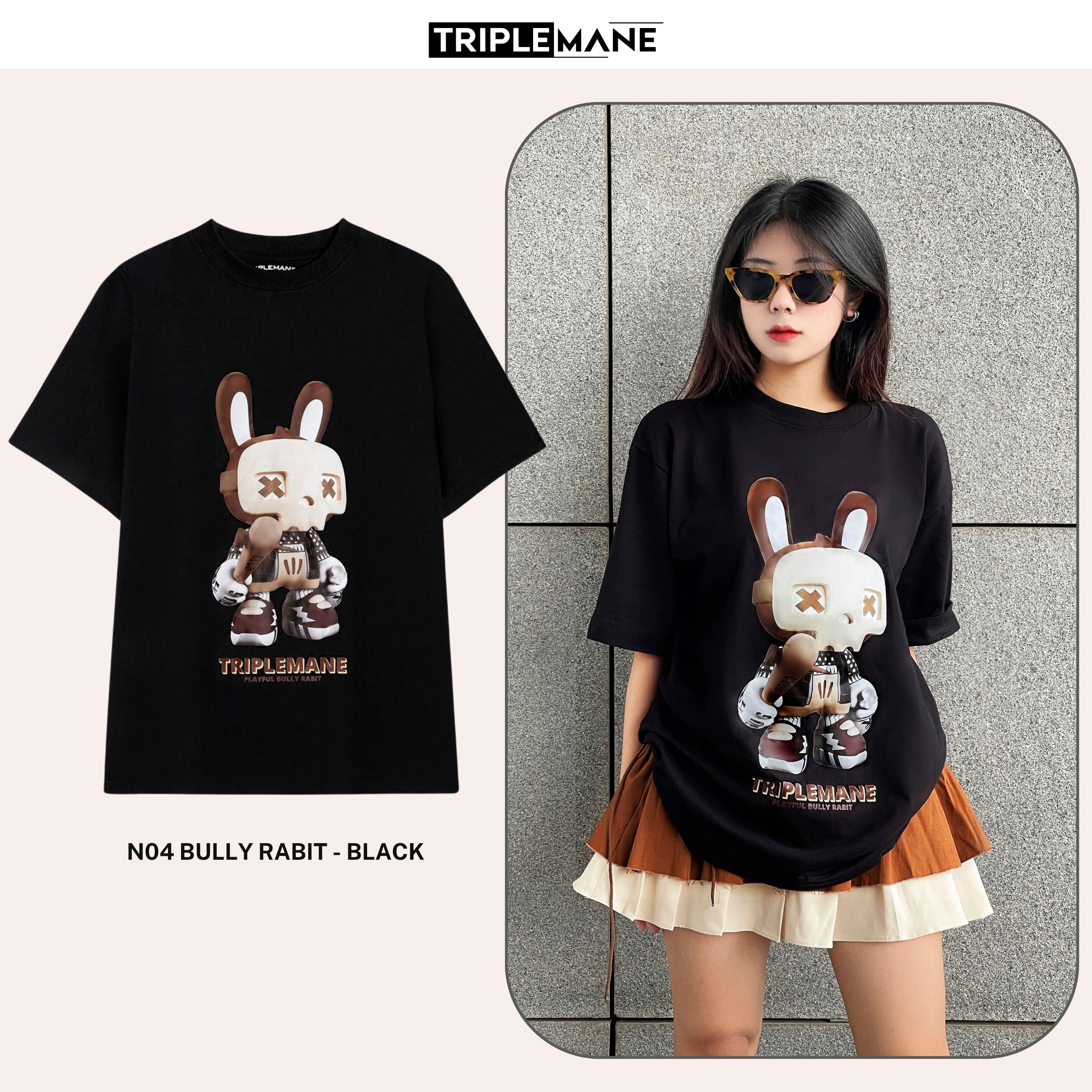 Áo thun cộc tay nam nữ Unisex NO4 Bully Rabit / BLACK - vải 100% Cotton Premium thoáng mát không bai xù, co giãn 2 chiều, định lượng lên đến 260gsm
