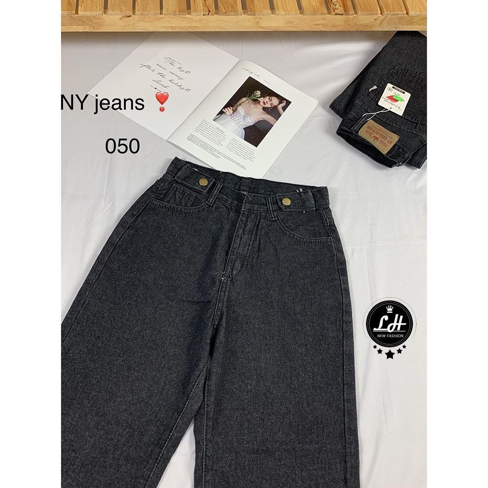 Quần jean ống rộng nữ bigsize Lê Huy Fashion lưng cao 2 nút màu xám đen kiểu khuyên lưng MS 503