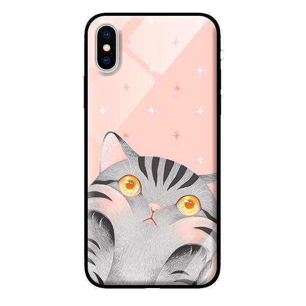 Ốp kính cường lực cho iPhone X Mèo Hồng - Hàng chính hãng