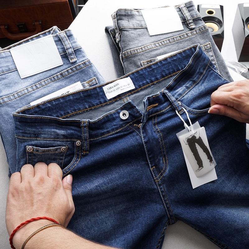 Quần Jean Nam SLIMFIT xuất xịn màu xanh trơn co giãn ống đứng