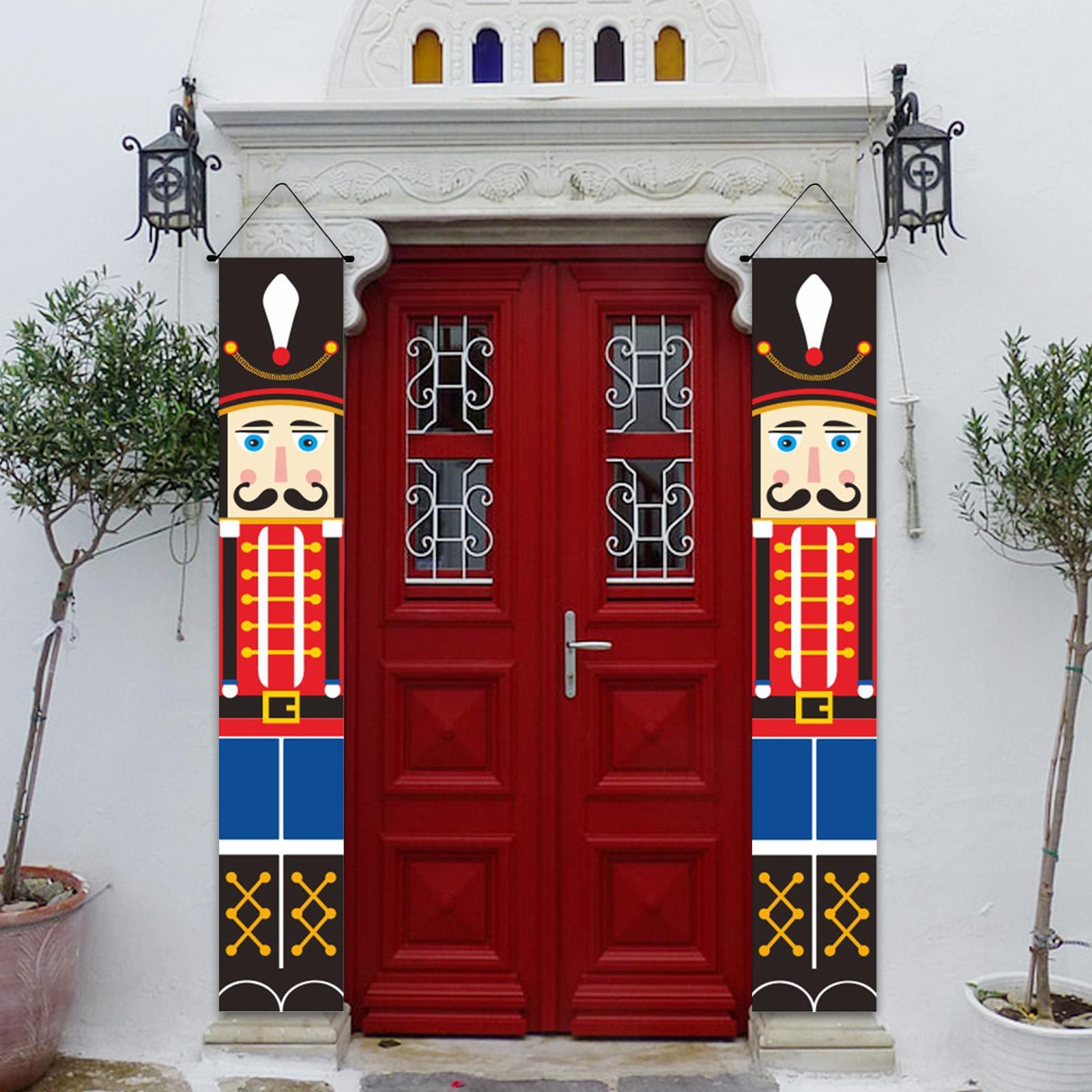Christmas  Couplet Xmas Porch Sign Nutcracker Curtain Hanging Christmas  Door  for Garden Party  Garage