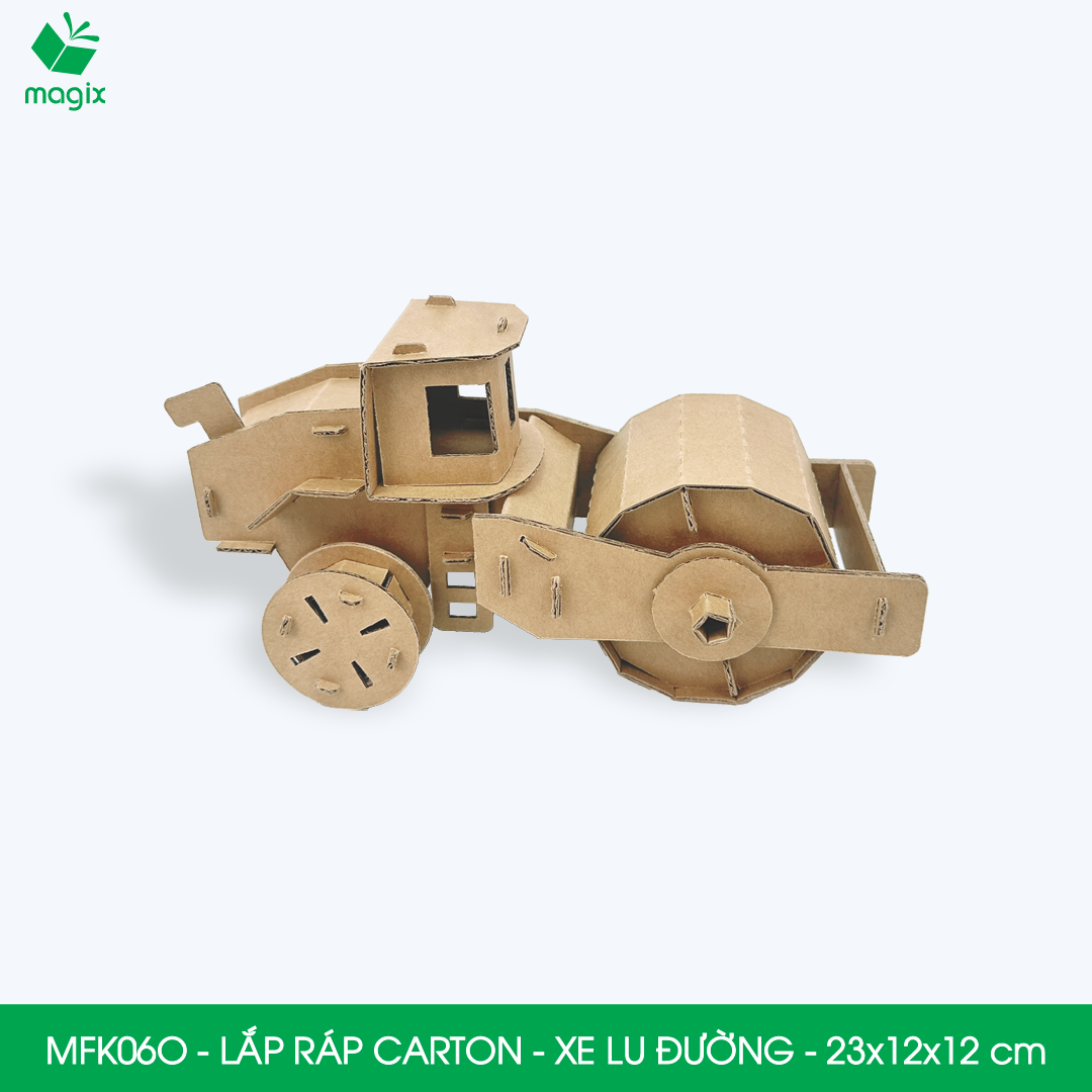 MFK06O - Xe nén đất, đầm đất - 23x12x12 cm - Đồ chơi lắp ráp mô hình từ bìa carton cứng cao cấp