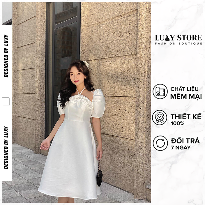 Váy Suông Luxy V30366, Thiết Kế Xếp Ly, Đính Ngọc Trước Ngực, Phong Cách Sang Trọng, Lịch Sự