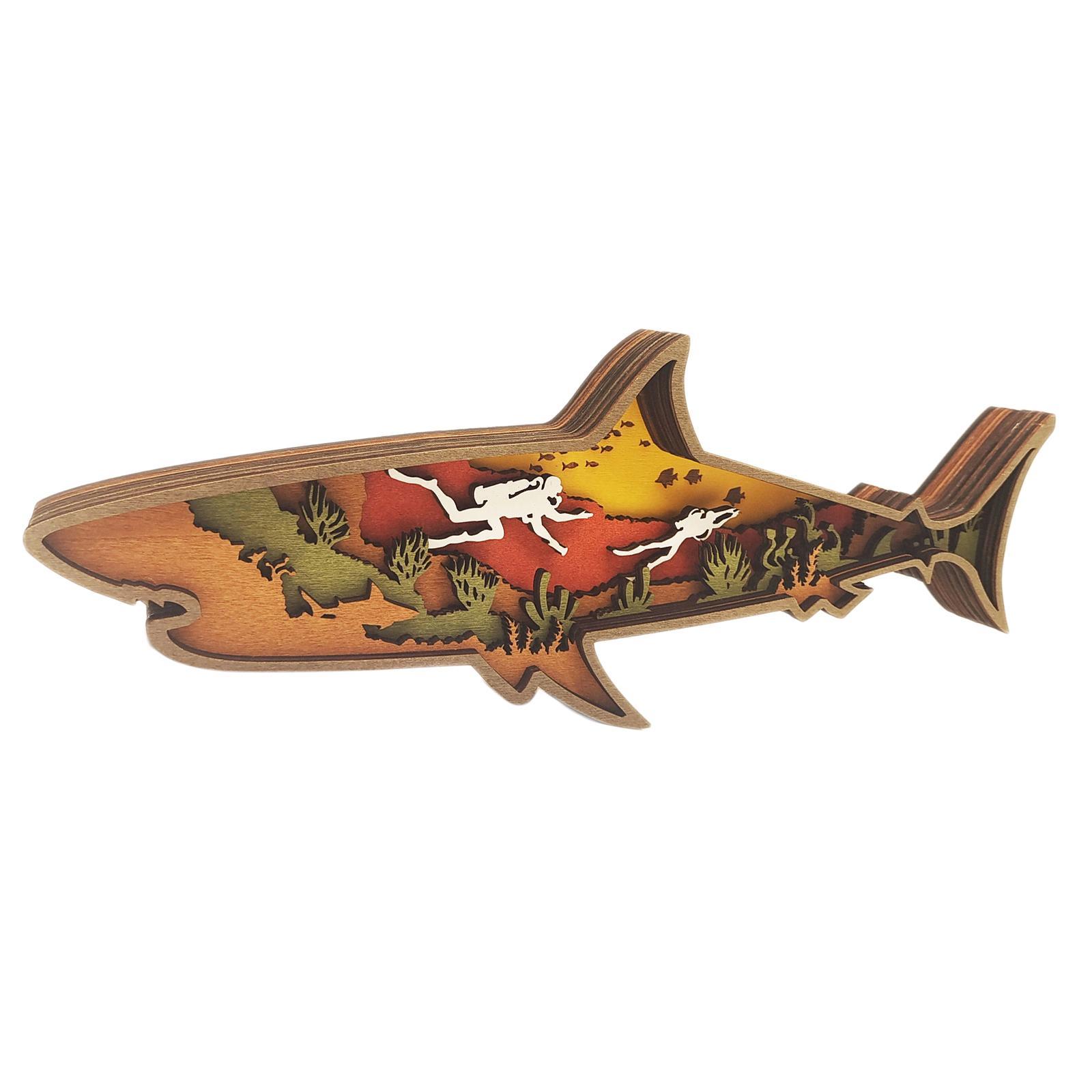 Animal Wooden Craft Ornament  Decor Shark for Office Table