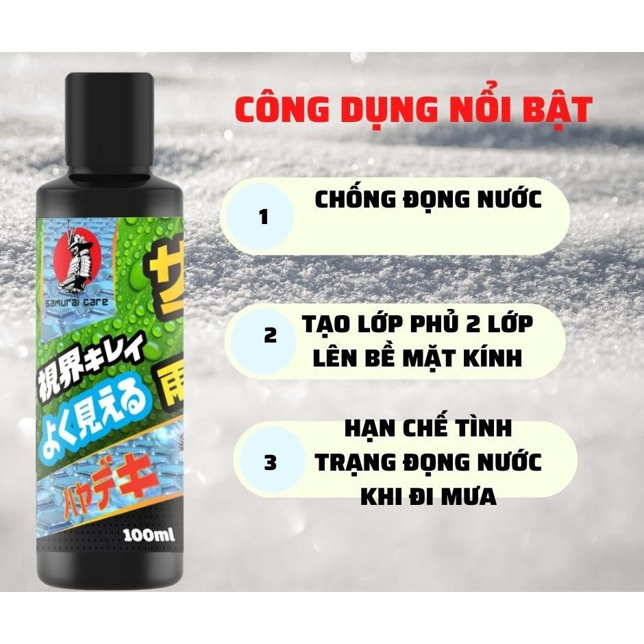 Phủ nano kính ô tô Samurai Care dung tích 100ml nhập khẩu từ Nhật Bản, chống đọng nước, phủ 2 lớp lên bề mặt kính