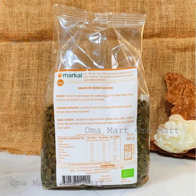 Hạt bí hữu cơ đã bóc vỏ markal 500g