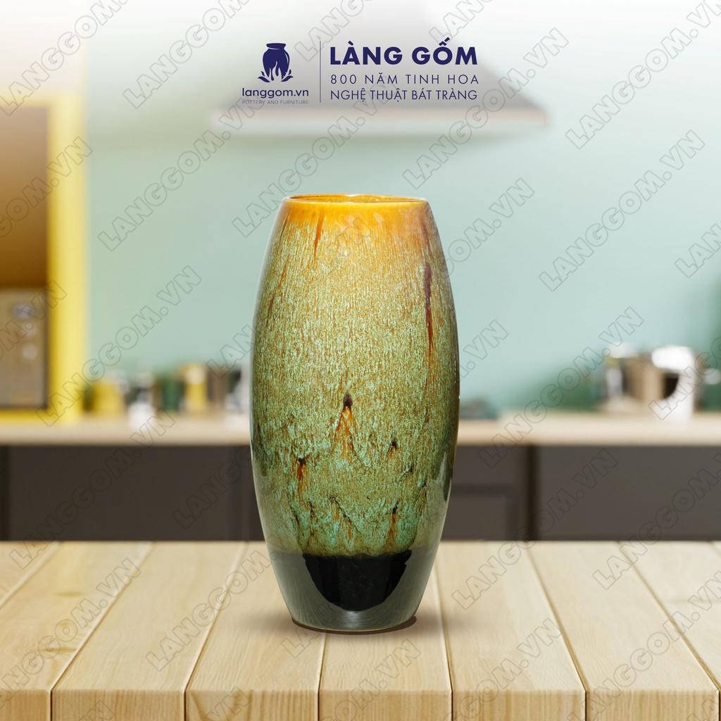 Bình hoa, lọ hoa Gốm sứ Bát Tràng cao cấp Men hỏa biến dáng bom đại dùng làm quà tặng, trang trí - Làng Gốm Bát Tràng
