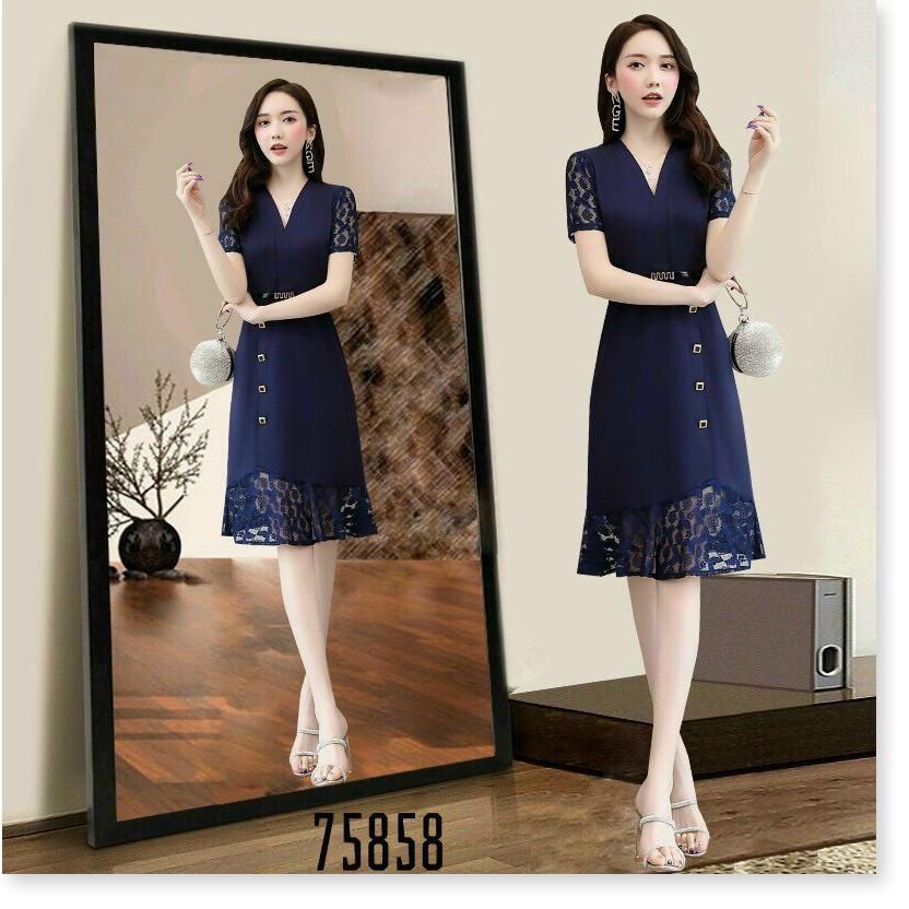 ĐẦM UMI TAY NGẮN,CỔ V,HỌA TIẾT TRƠN NHƯNG VÔ CÙNG SANG TRỌNG THỜI TRANG KING STORE