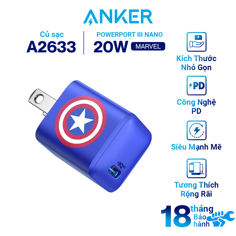 Adapter Sạc ANKER PowerPort III Nano 20W Phiên Bản Marvel Giới Hạn - A2633 - Hàng Chính Hãng