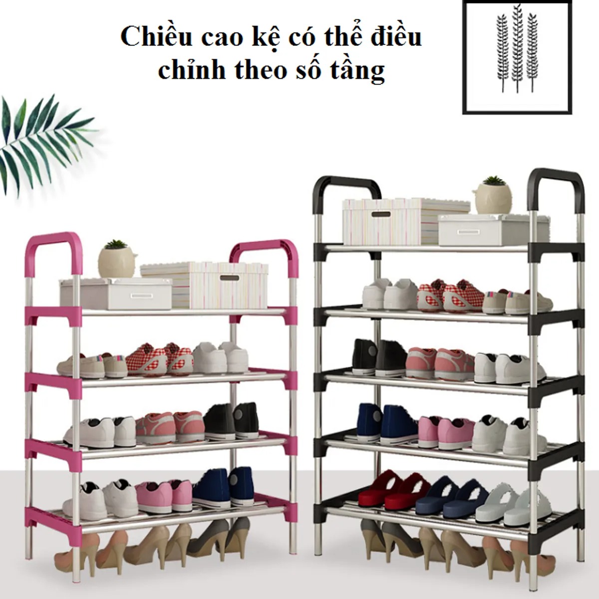KỆ GIÀY , DÉP 5 TẦNG KHUNG INOX -KT CAO 70CM X DÀI 45CM X RỘNG 25CM