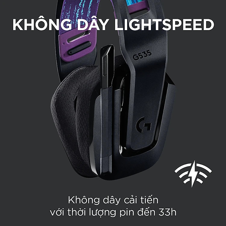 Tai nghe Gaming không dây Lightspeed Logitech G535 màu Đen (981-000973) - Trọng lượng nhẹ, âm thanh nổi, tương thích PC, PS4, PS5, Mic gấp để tắt tiếng - Hàng chính hãng