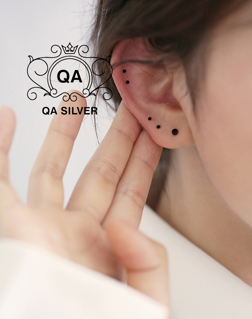 Bông tai bạc 925 đinh tán tròn dẹt khuyên nụ nam nữ S925 MINIMAL Silver Earrings QA Silver EA200407