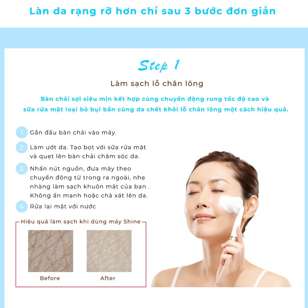 Máy Rửa Mặt Massage 3-trong-1 Shine Nhật Bản