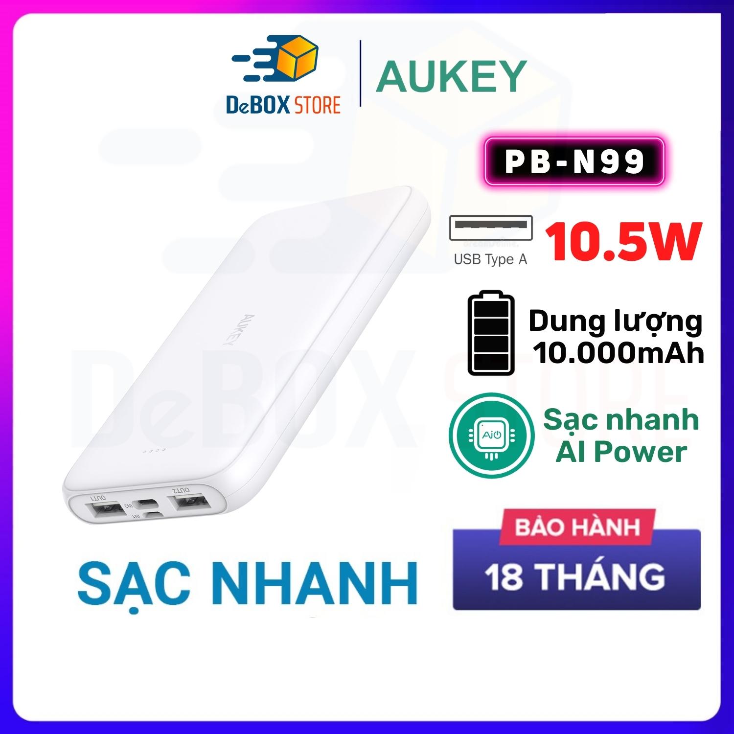 Pin sạc dự phòng AUKEY PB-N99 10000mAh Sạc nhanh 10.5W, 2 Cổng Sạc tiện lợi - Hàng Chính Hãng