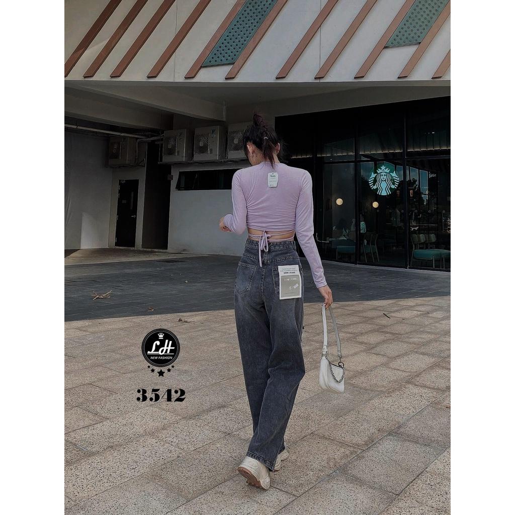 Quần jean nữ ống rộng, quần bò màu xám rách tả tơi siêu cá tính Lê Huy Fashion MS 3542