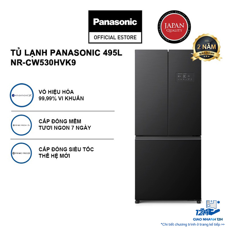 Hình ảnh [Chỉ giao hàng miền Bắc] Tủ lạnh Panasonic Vô Hiệu Hóa Vi Khuẩn 495L NR-CW530HVK9 3 Cánh - Cấp Đông Mềm - Cấp đông Siêu Tốc - Ngăn Đá Dưới - Hàng chính hãng