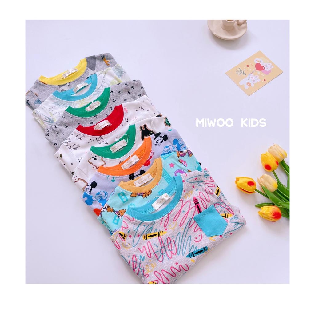 Bộ Dài Cotton Borip Miwoo Kids In Họa Tiết Có Viên Quần Bo Ống Size 7-20kg