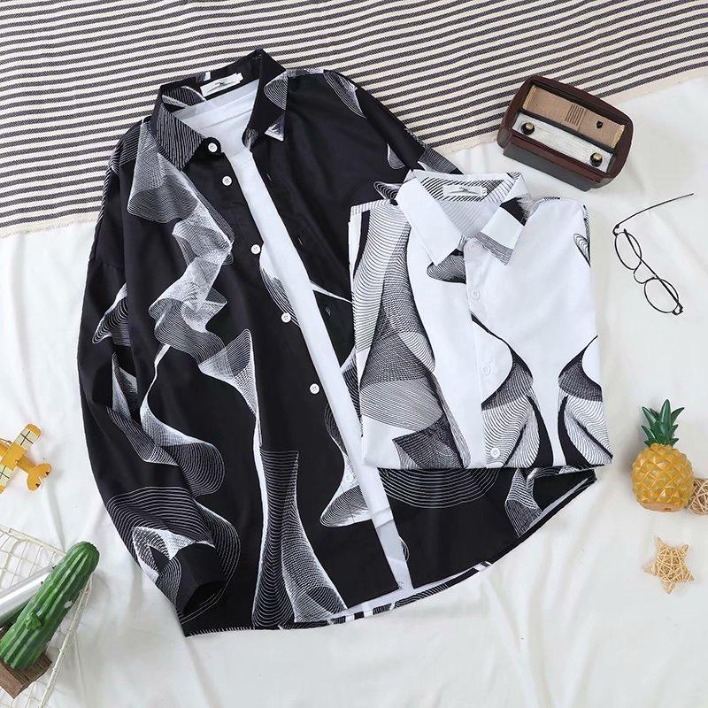 Men's new real shot spot urban fashion trend wild loose contrast color tie-dye design cool Korean long-sleeved shirt