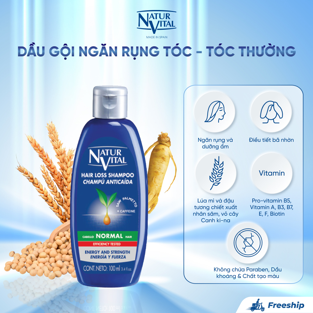Dầu Gội NaturVital Hair Loss Normal Chiết Xuất Nha Đam & Nhân Sâm, Giúp Cung Cấp Độ Ẩm, Ngăn Ngừa Rụng Tóc & Tăng Cường Mọc Tóc