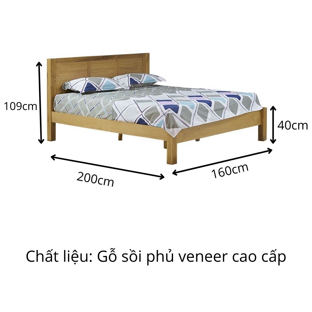 Giường Ngủ Đôi Cao Cấp BAYA HARRIS Được Làm Từ Gỗ Sồi Phủ Veneer Bền Chắc Với Gam Màu Gỗ Sáng, Thiết Kế Đơn Giản Nhưng Sang Trọng Và Tinh Tế