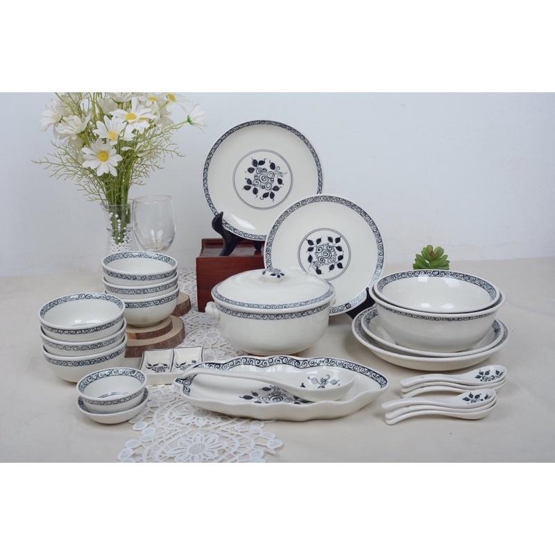 Bộ bát đĩa 24 món, hoạ tiết hoa dây cổ