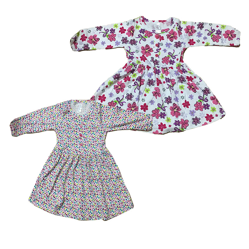 Váy đầm dài tay cho bé gái size 1-7 chất cotton (Giao màu ngẫu nhiên)