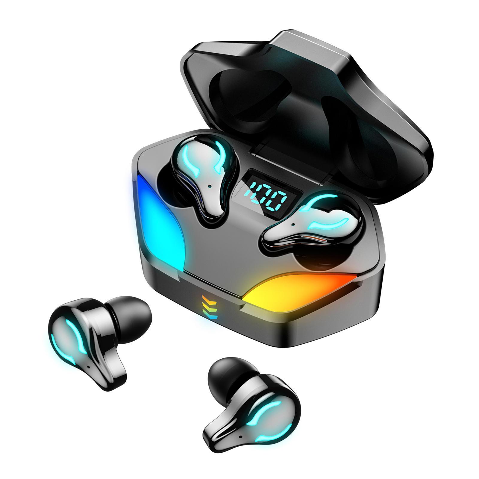 Bluetooth Gaming Wireless Earbuds LED Digital Display for Sport Black
