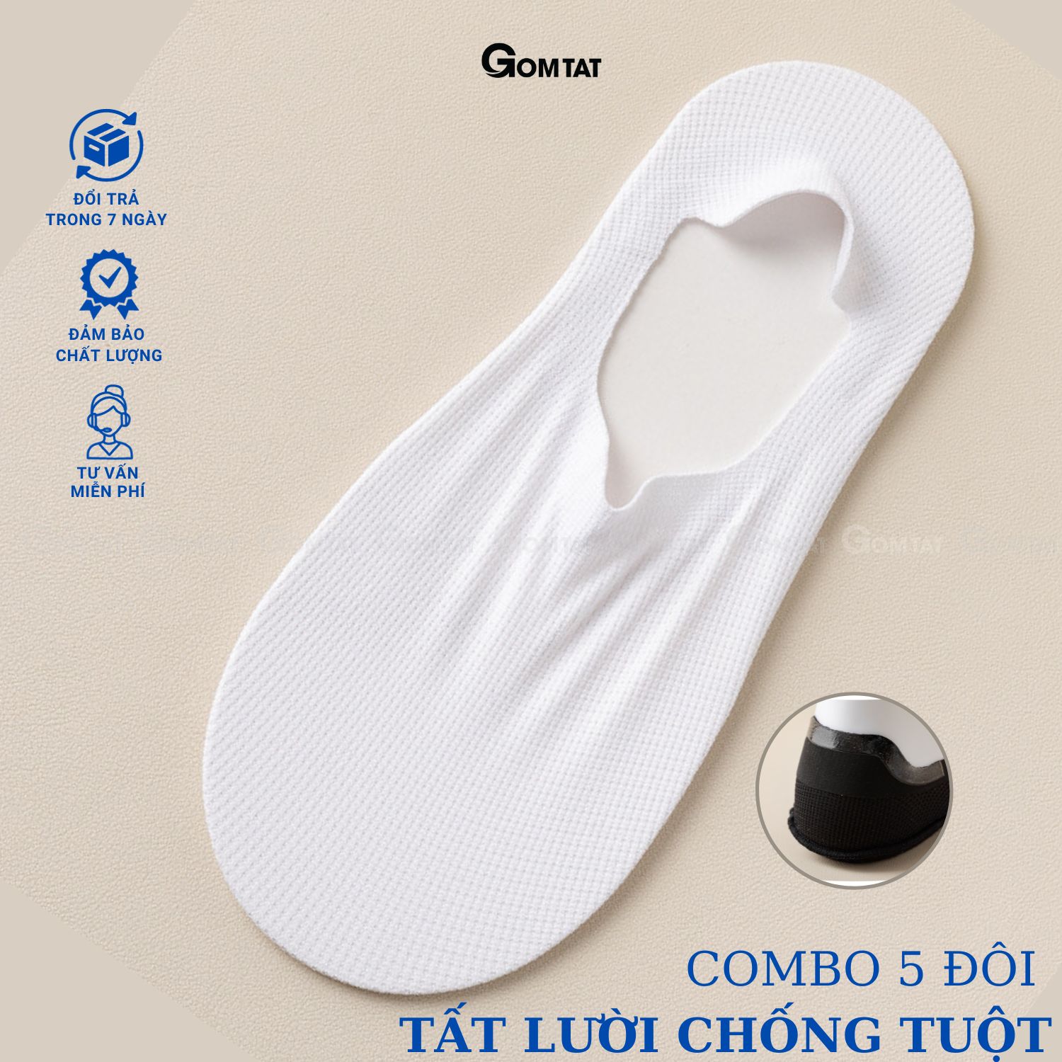 Combo 5 đôi tất lười nam có đệm silicon chống tuột gót, vớ nam đi giày lười chất liệu cotton khử mùi - HNA-OYU-1501-CB5