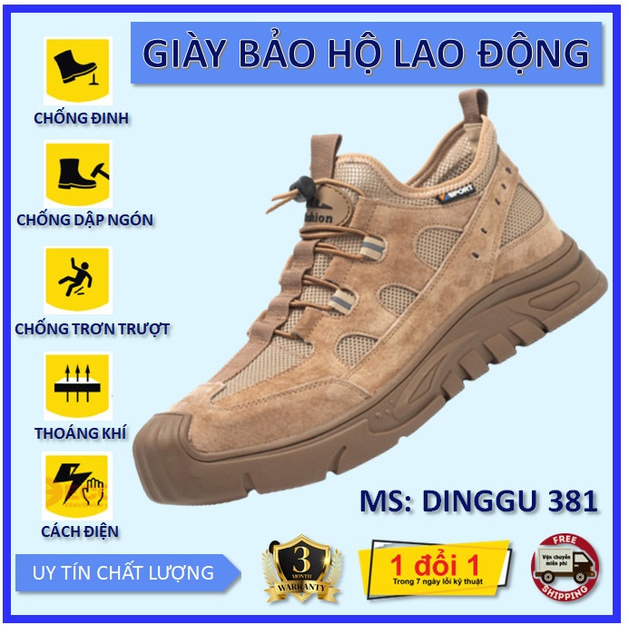 Giày bảo hộ lao động 381, Kiểu dáng Nam tính, Trẻ trung, Thời trang, Thoáng khí, Mũi giày bọc thép chống va đập, Đế giày có lớp KEVLAR chống xuyên thủng, Chống trơn trượt. Mẫu mới 2023.