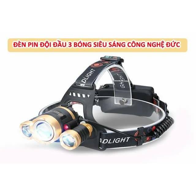 Đèn pin đội đầu 3 bóng 3 chế độ chiếu linh hoạt siêu bền siêu sáng