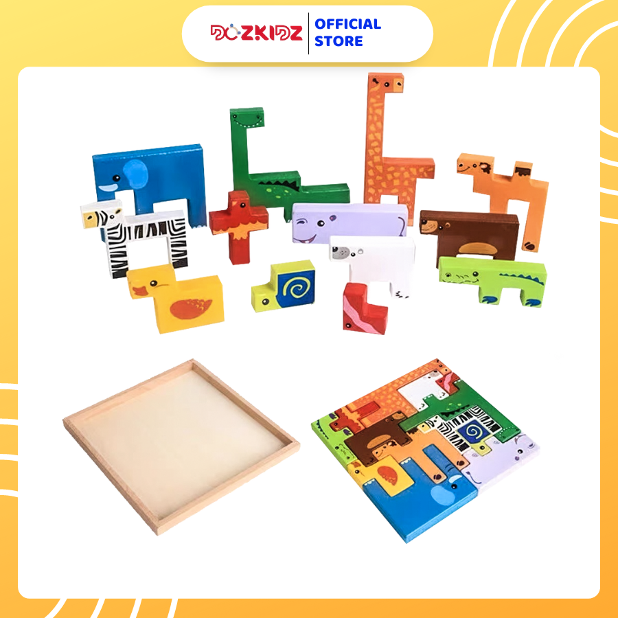 Đồ chơi gỗ tư duy sáng tạo - Ghép hình logic 13 con vật - DOZKIDZ