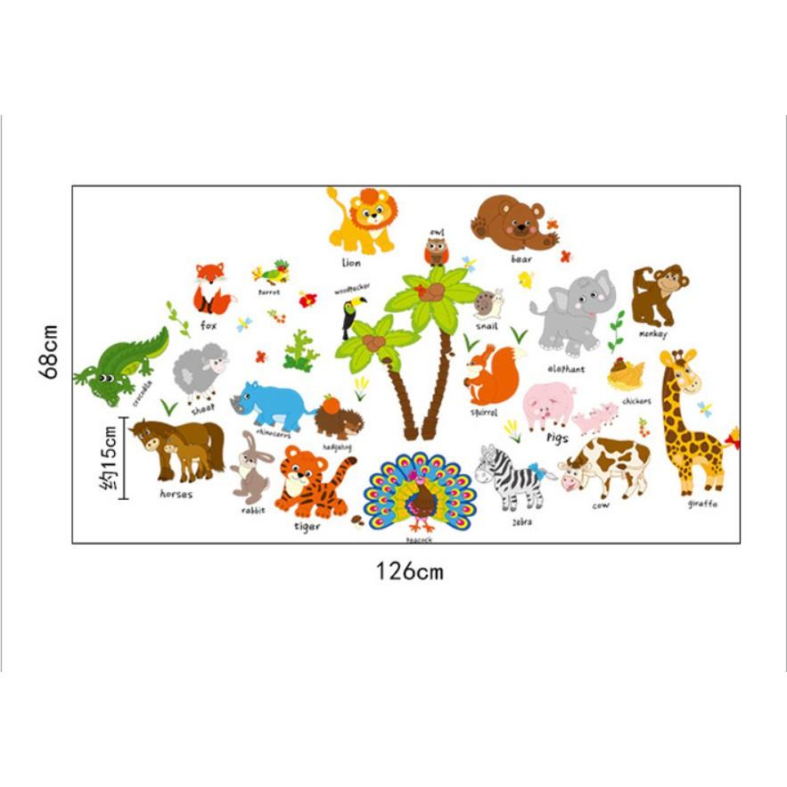 Decal dán tường trang trí - THÚ TIẾNG ANH HOẠT HÌNH MỚI