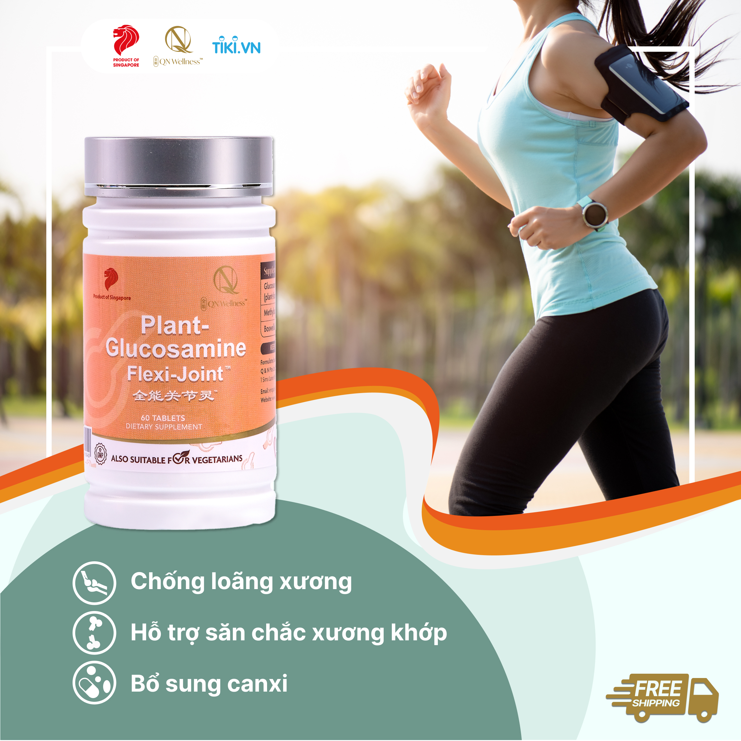 Viên Uống Hỗ Trợ Xương Khớp Plant Glucosamine QN Wellness Chiết Xuất Ngô Thuần Chay, Cung Cấp Máu Cho Khớp, Hỗ Trợ Giảm Sưng, Nâng Đỡ Sụn, Tăng Khả Năng Vận Động  - Hộp 60 Viên