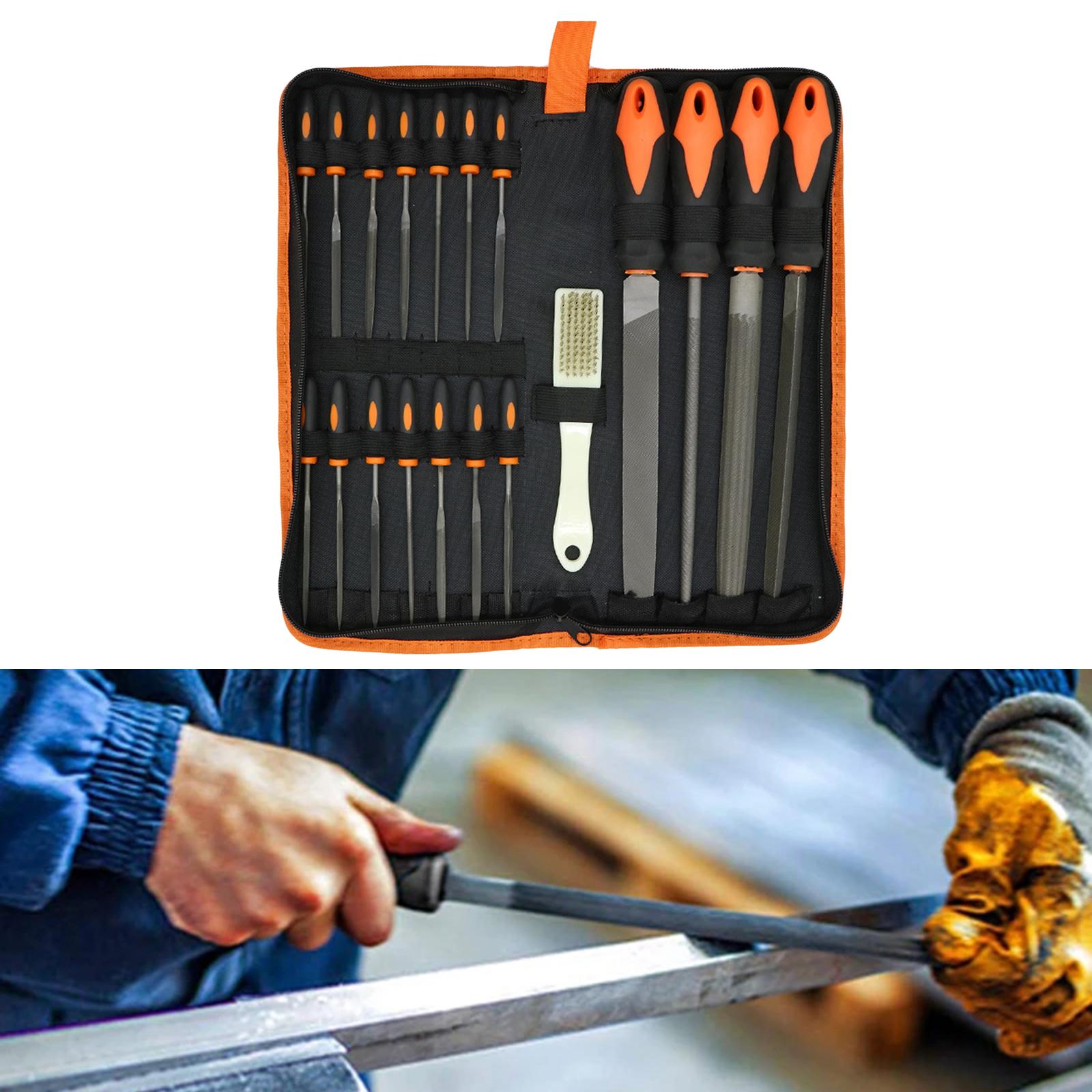 19Pcs Forged Alloy Steel File Set with Carry Case, Precision Flat/Triangle/Half-round/Round Large File and 14x Needle Files, Soft Handle, Shaping Tool