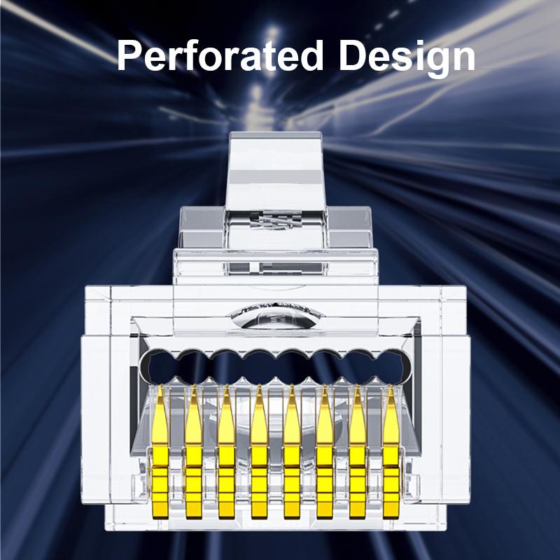 CAT6 CAT5E Pass Through RJ45 Modular Plug Network Connectors UTP 50u Gold-Plated 8P8C Crimp End for Ethernet Cable