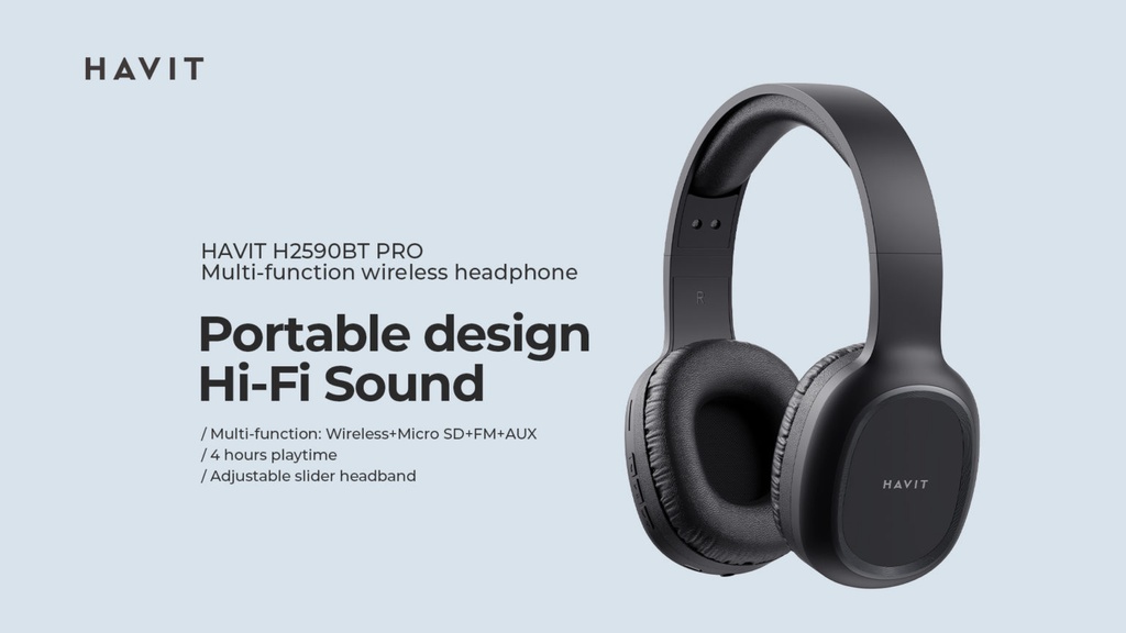 Tai Nghe Bluetooth Headphone HAVIT H2590BT Pro, Bluetooth 5.1 (Bản nâng cấp của Havit i62), Driver 40mm, Siêu nhẹ 150g, Gập Gọn 90 - Hàng chính hãng