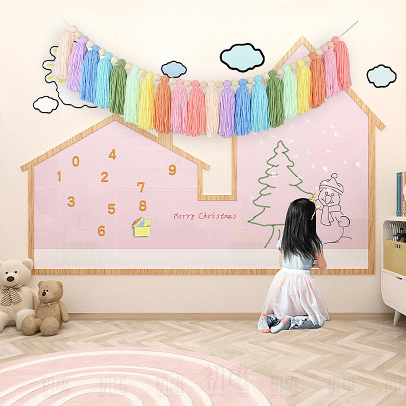 Hanging Wall Hanging Backdrop with Wood Bead Tassel Garland for Living Room Balcony