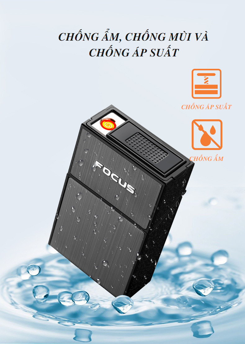 Hộp Đựng Thuoc La Đựng Cả Gói 20 Điếu Tích Hợp Bật Lửa Tia Sợi Đốt Sạc Pin USB Đời Mới