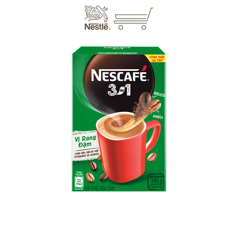 [Tặng ly 2 lớp tiện lợi] Combo 3 hộp cà phê hòa tan Nescafé 3in1 vị rang đậm - công thức cải tiến (Hộp 20 gói)