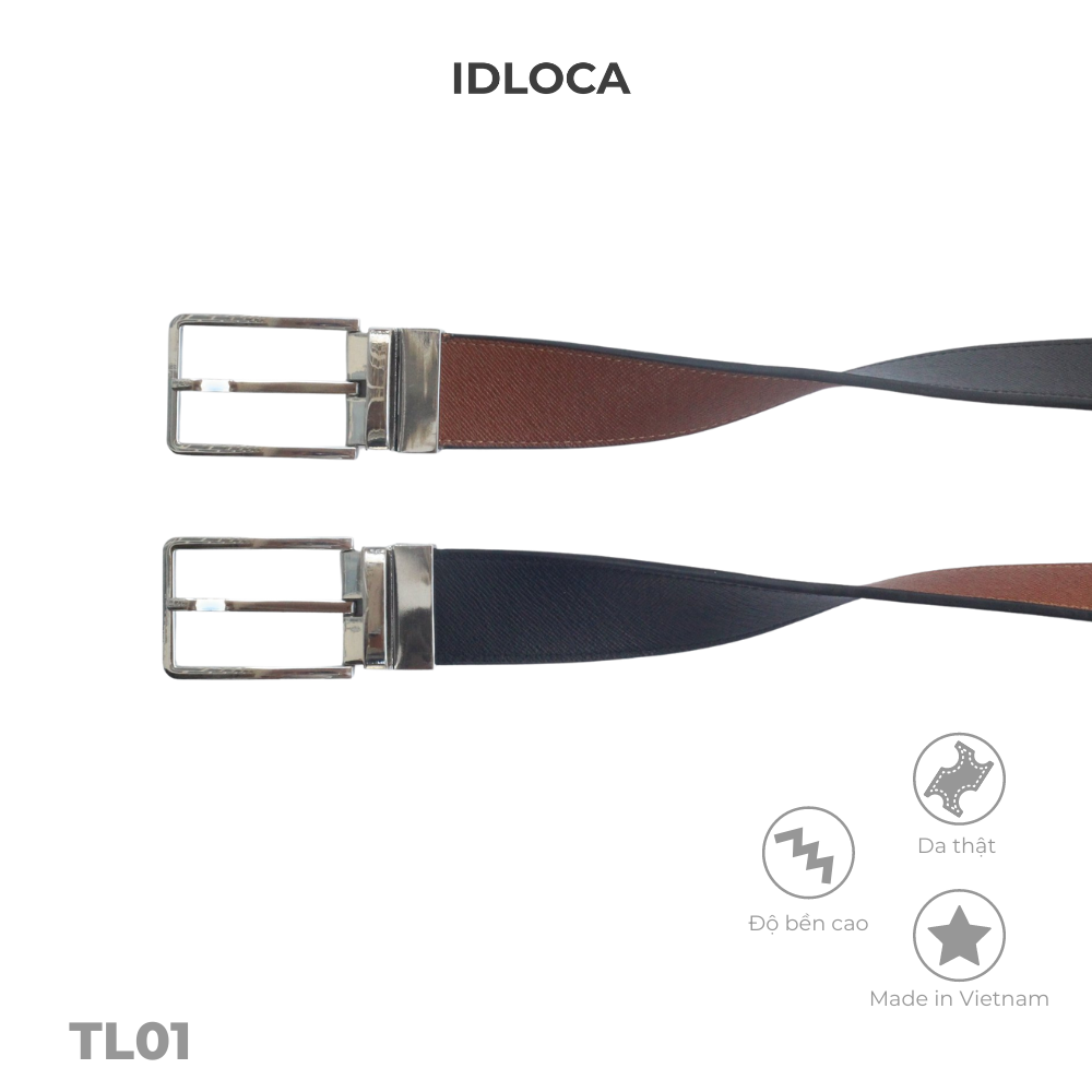 Thắt lưng nam cao cấp IDLOCA - 2 mặt da bò nâu và đen, đầu xoay hợp kim nhập khẩu