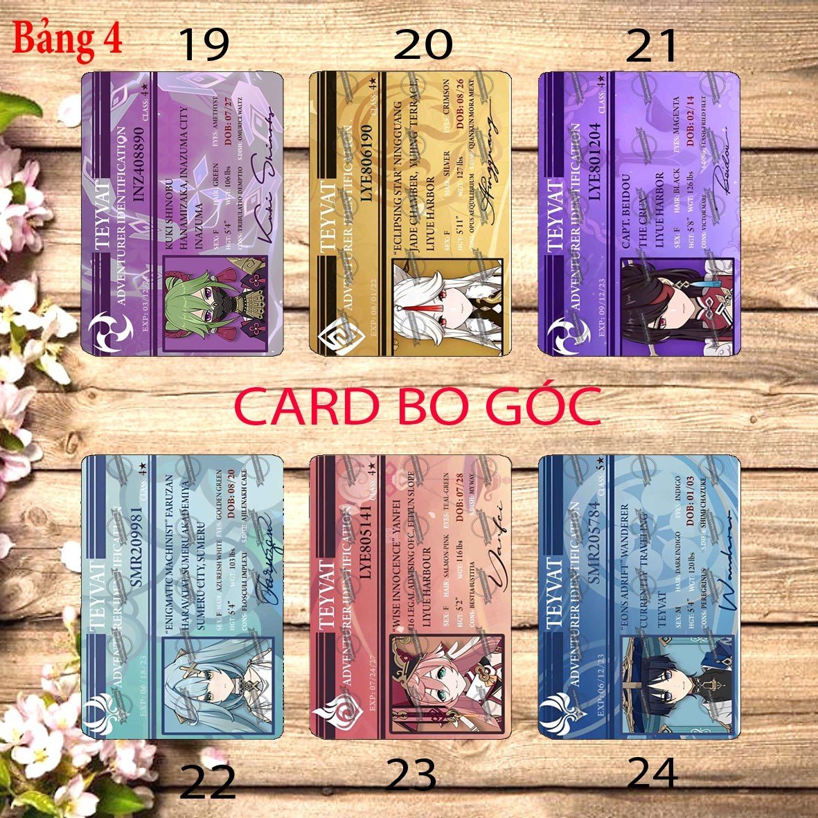 Ảnh card bo góc genshin impact kèm chữ ký 6 card / Thẻ card hình genshin impact