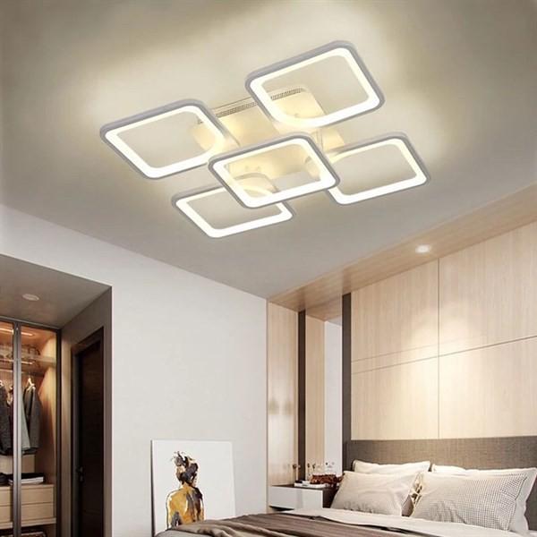 Đèn LED mâm ốp trần hiện đại trang trí phòng khách, phòng ăn- Đèn Led ô vuông 3 chế độ màu, có điều khiển từ xa