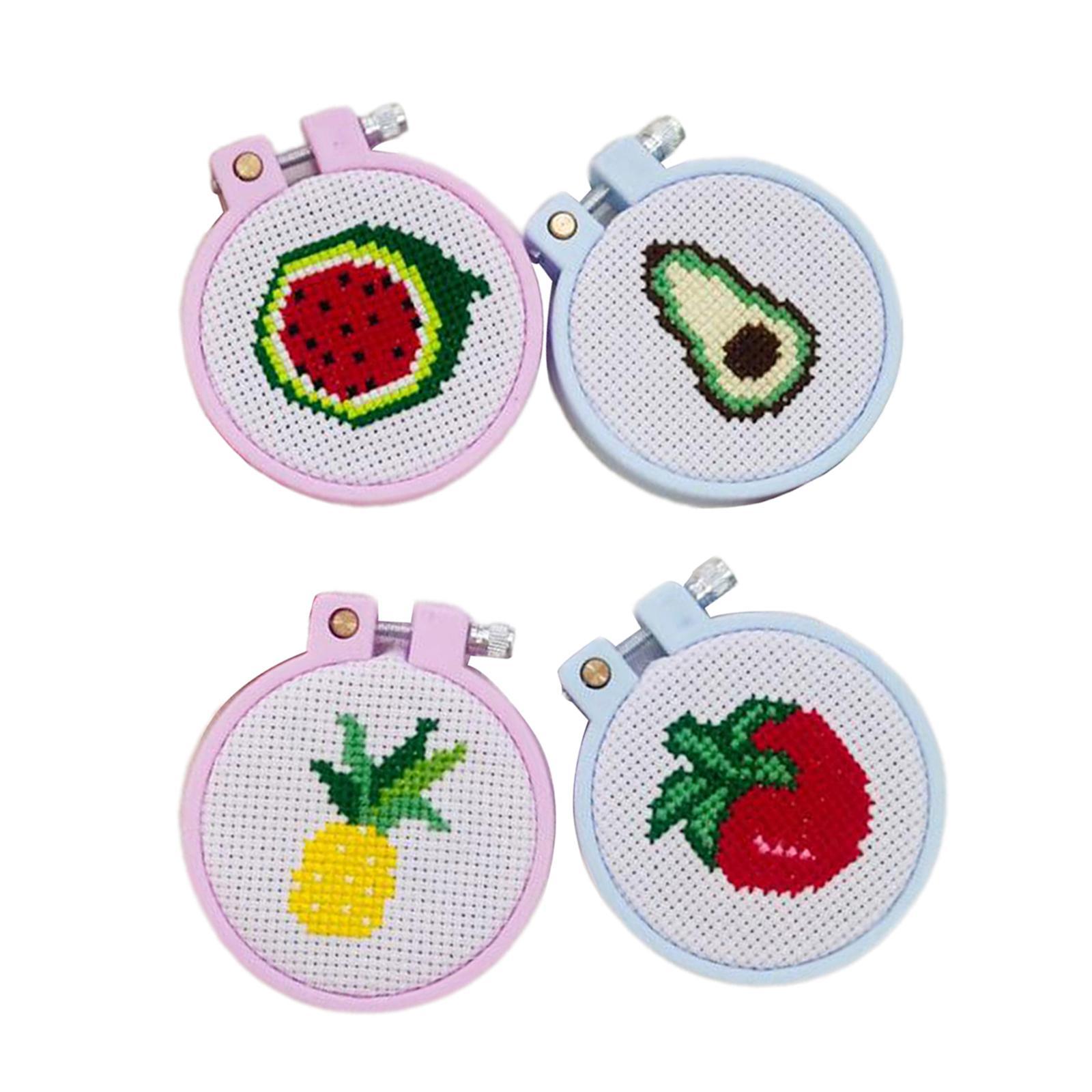 DIY Counted Cross Stitch Beginner Kit Starter Fruit Pattern Sewing Set 4pcs