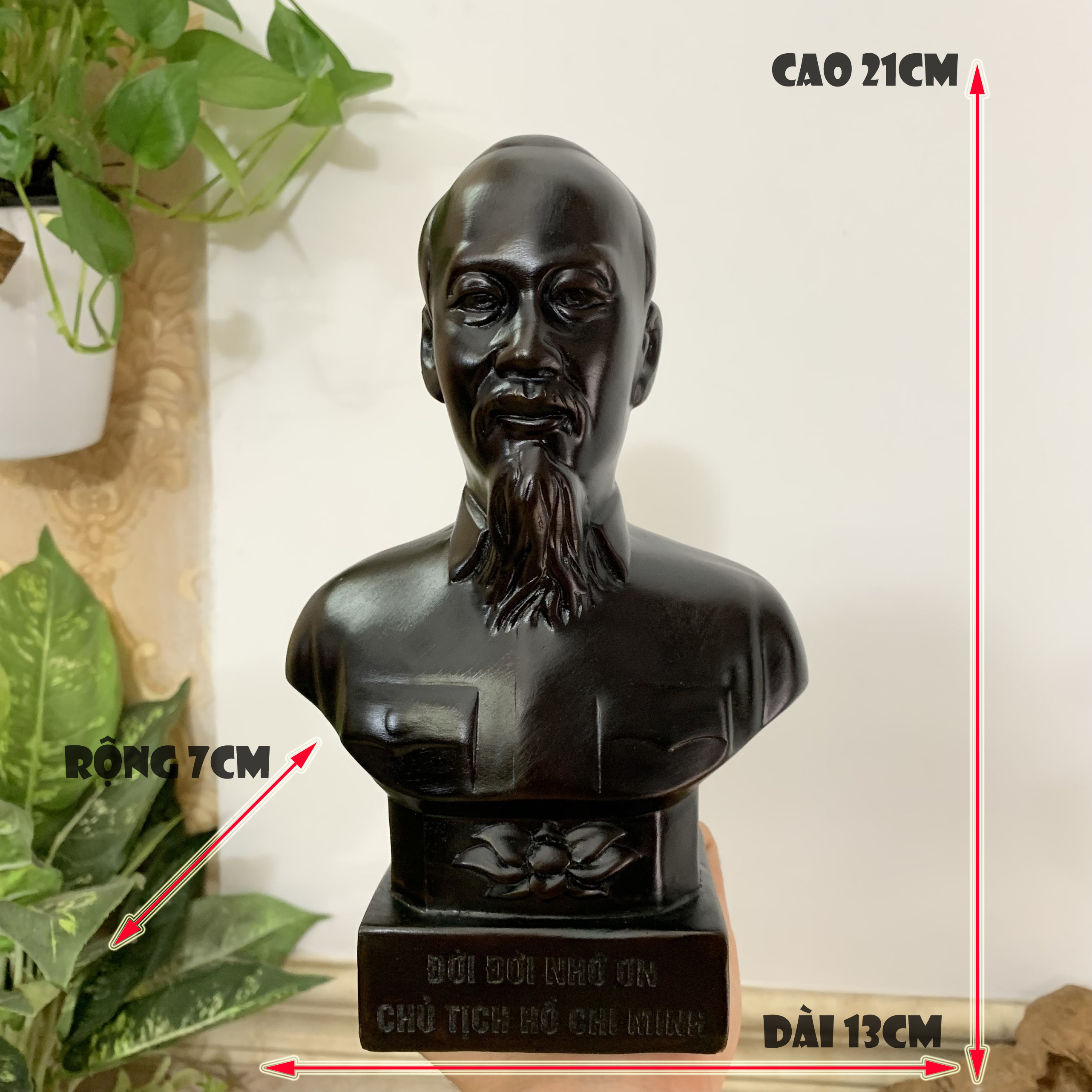 Tượng đá chân dung bán thân Bác Hồ Chủ Tịch Hồ Chí Minh - Chiều cao 21cm - Màu nâu đen