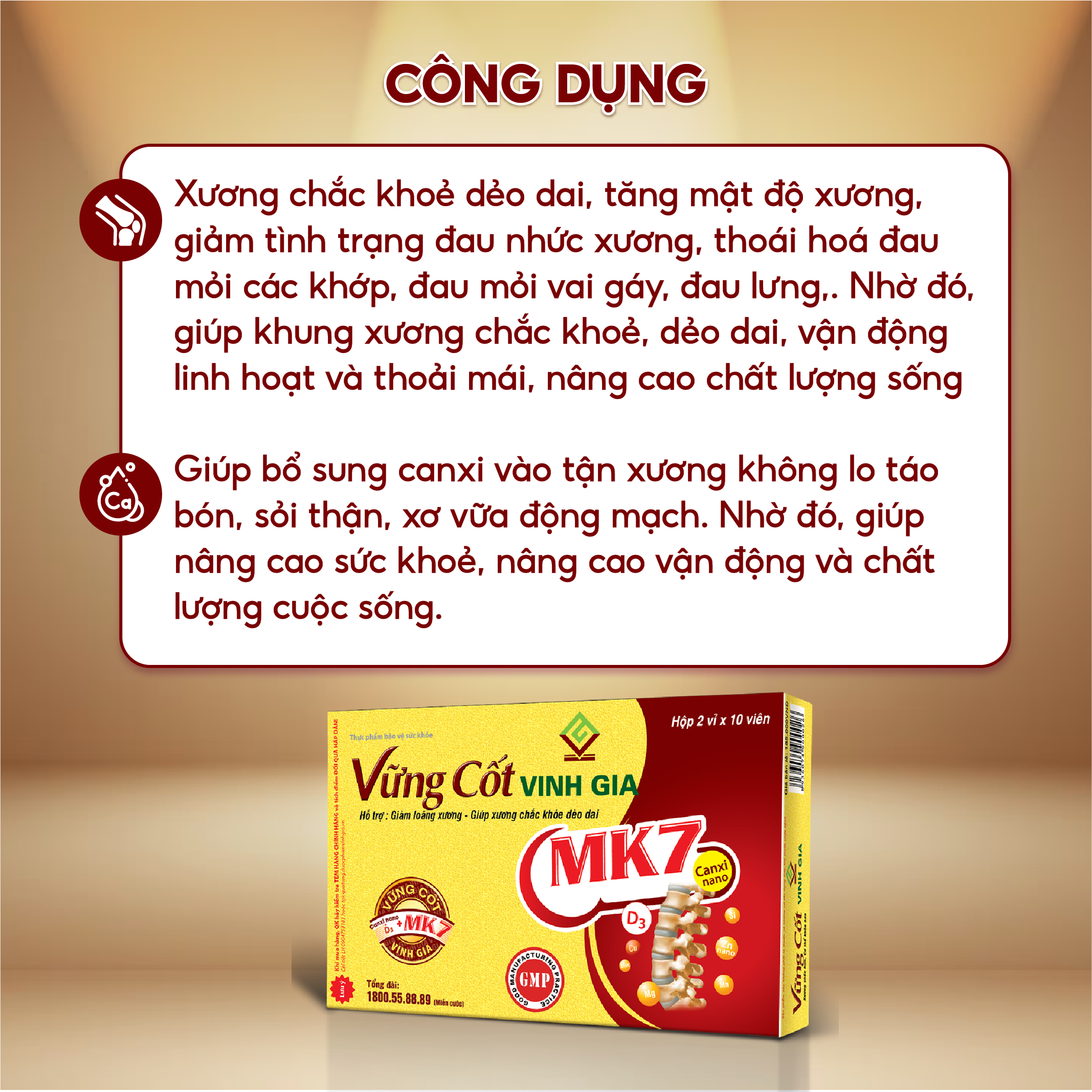 Vững cốt Vinh Gia - Bổ sung canxi, ngăn ngừa loãng xương, gãy xương - hộp 20 viên