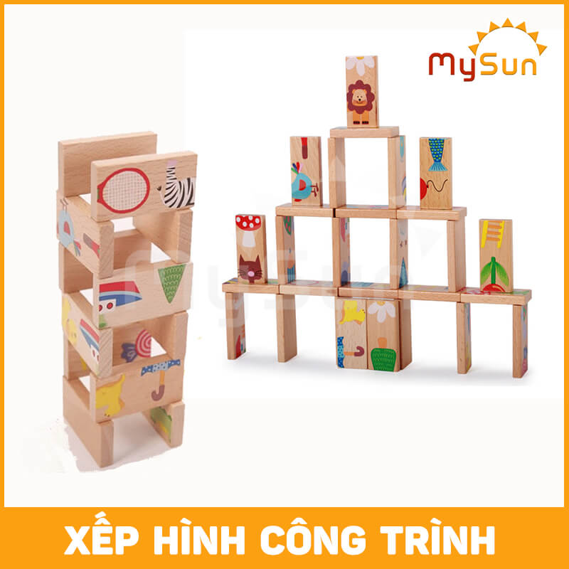 Bộ đồ chơi DOMINO GỖ xếp hình cho bé học toán số toán 1 2 3 4 5 tuổi - MYSUN