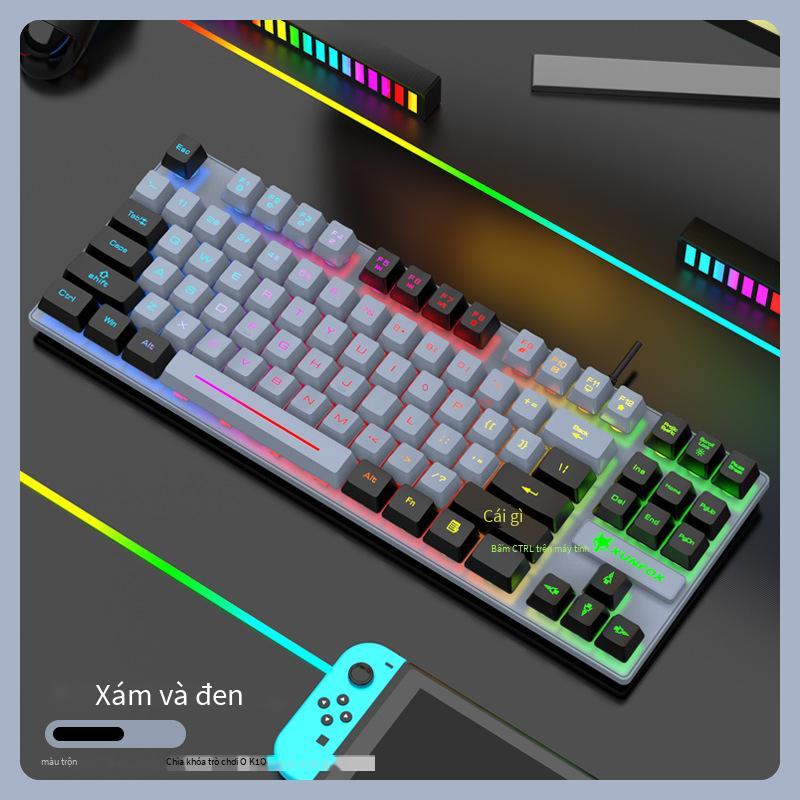 Ưu đãi đặc biệt Hyun Silver Fox K10 Bàn phím điều khiển trò chơi thể thao điện tử 87 phím USB có dây đèn nền cầu vồng đôi bàn phím phù hợp với màu sắc