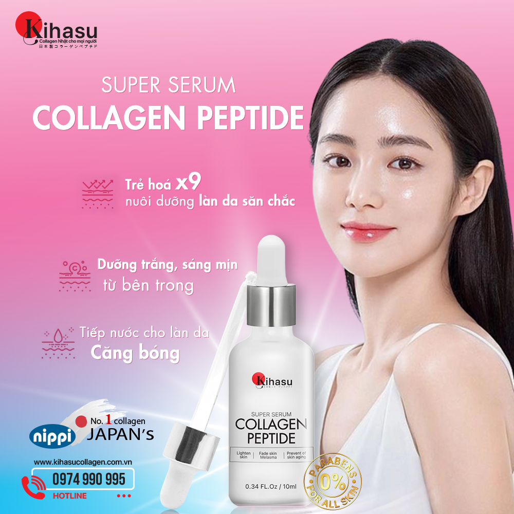 Serum dưỡng sáng da, ngăn lão hoá, dưỡng ẩm super serum collagen peptide kihasu: Sử dụng cho nam và nữ (chai 10ml - 50ml) dùng cho mọi loại da